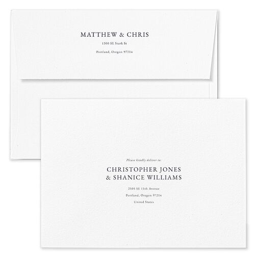 Classically Stated Wedding Invitation Envelopes Navy White Both Recipient and Return Addresses Standard Signature