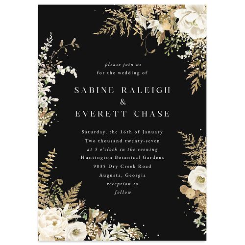 Gilded Fern Frame Botanical Wedding Invitations Gold Charcoal Signature Blank No Standard