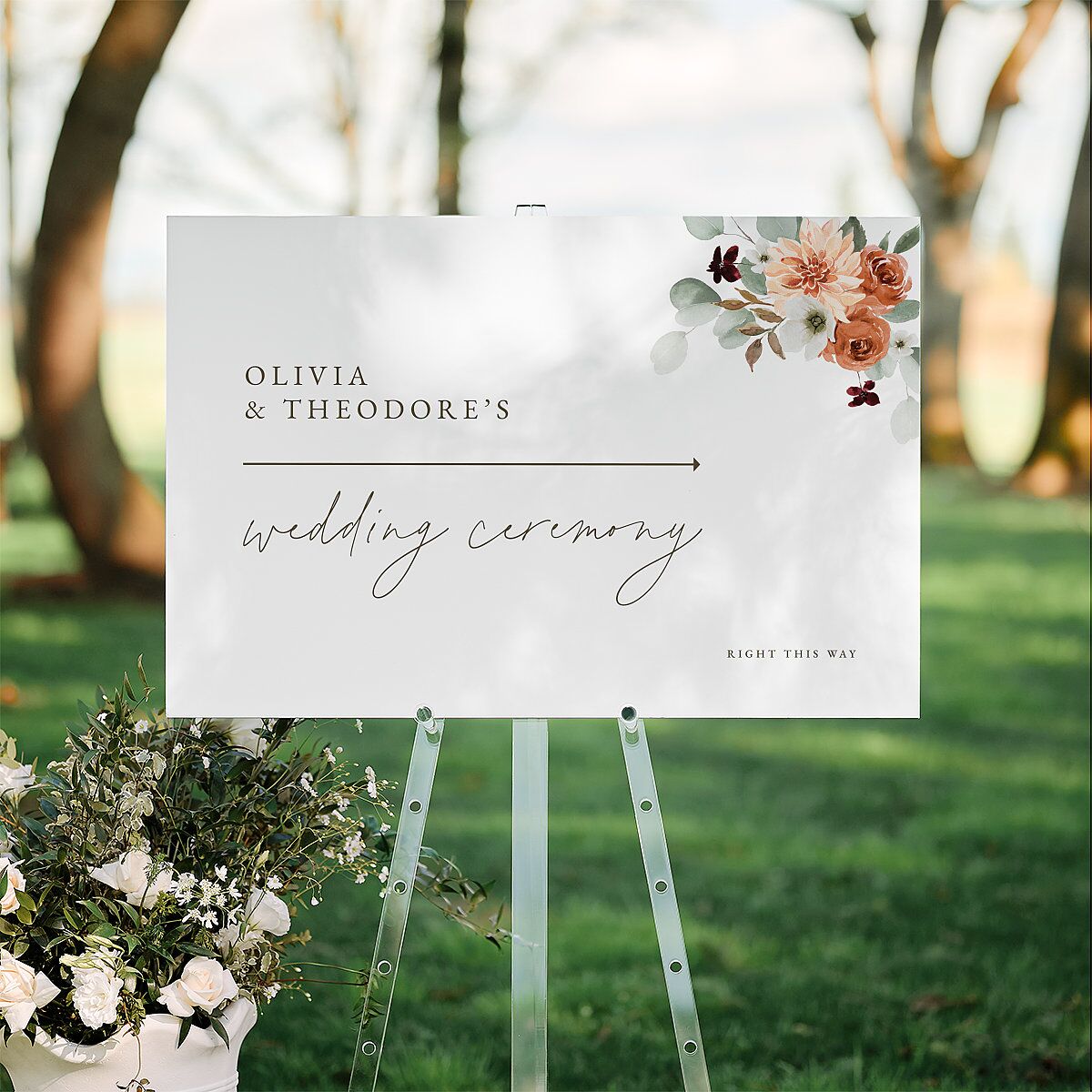Eucalyptus Bouquet Standard Direction Sign Large Terracotta Standard Indoor Foam Core L Direction