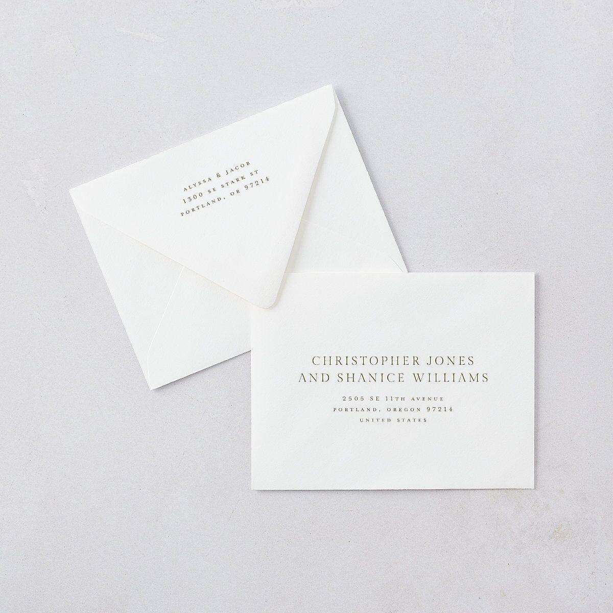 Timeless Triptych Photo Series Thank You Card Euro Envelopes White Champagne Both Recipient and Return Addresses Luxe Signature