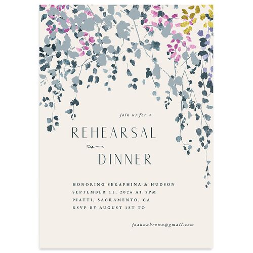 Cascading Florals Rehearsal Dinner Invitations Dark Emerald Signature Blank