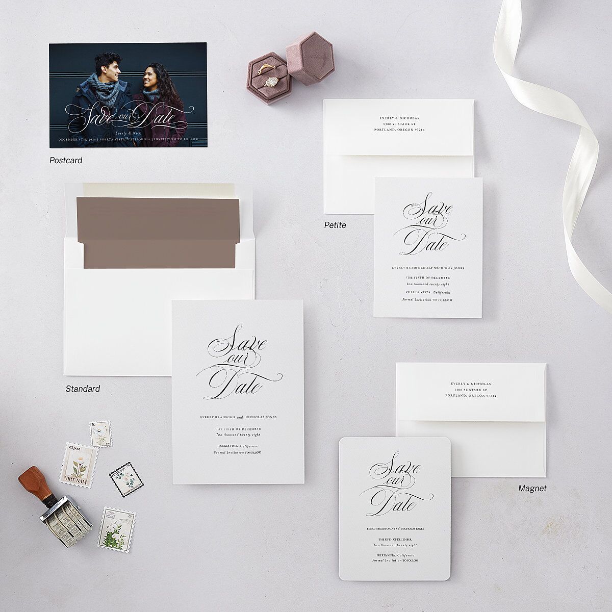 Exquisite Calligraphy Save The Date Cards Pure White Signature smooth Blank No Standard