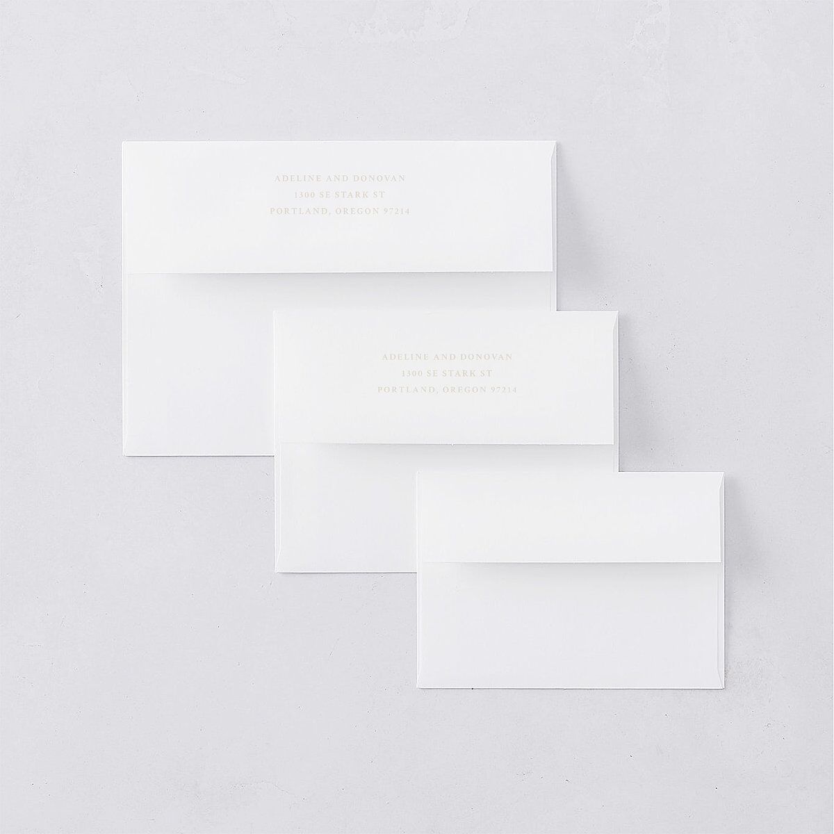 Farmhouse Lights Save the Date Petite Card Envelopes Walnut White Both Recipient and Return Addresses Signature Standard