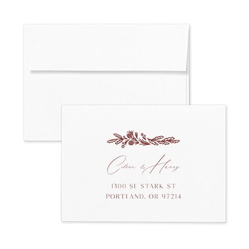 Winter Frame Wedding Response Card Standard Envelopes White Rust Return Address Signature Standard