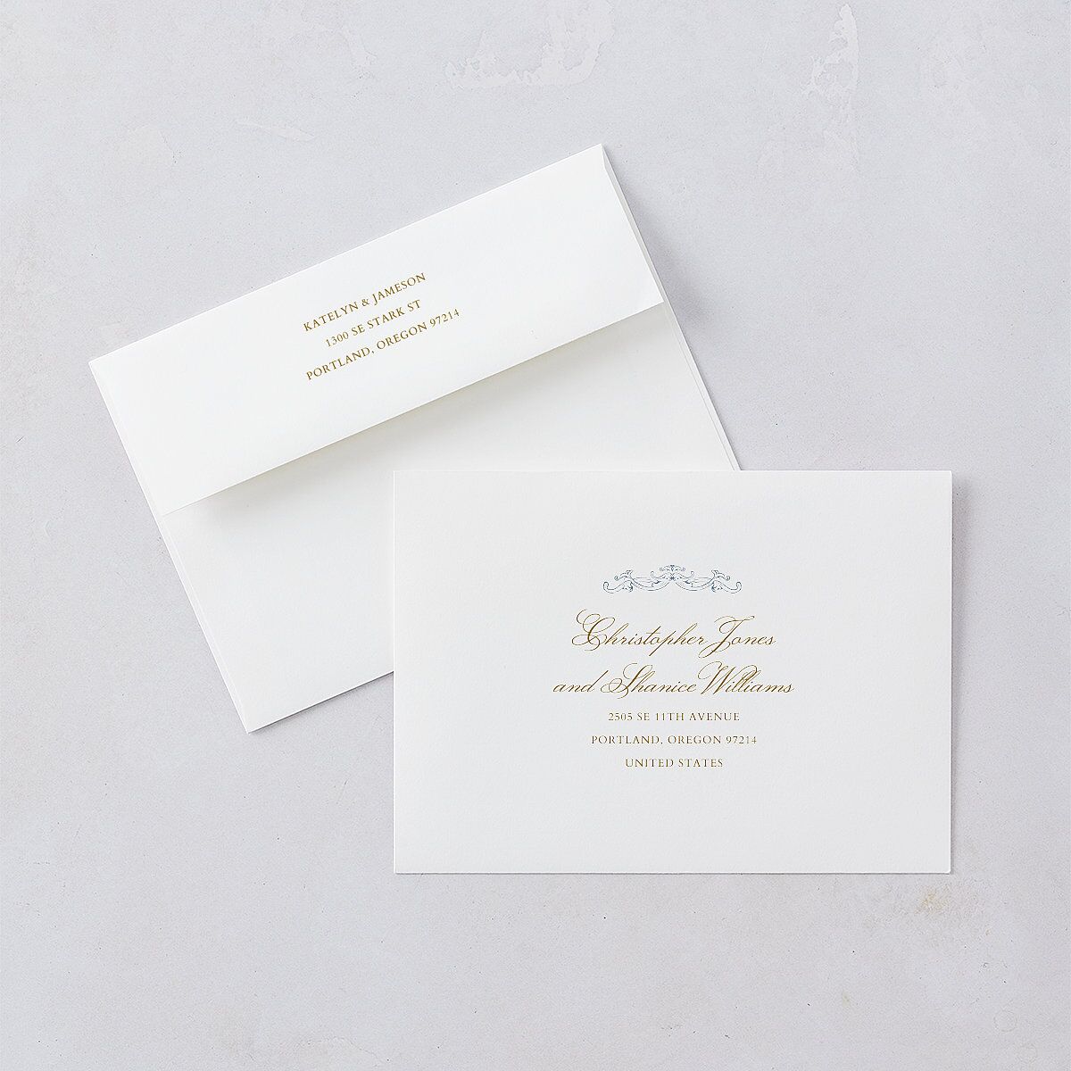Romantic Rococo Save The Date Cards Dusty Blue Signature smooth Blank No Standard