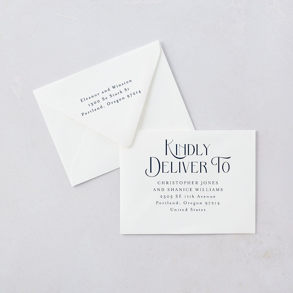 Be Our Guest Thank You Card Euro Envelopes White Navy Both Recipient and Return Addresses Luxe Signature