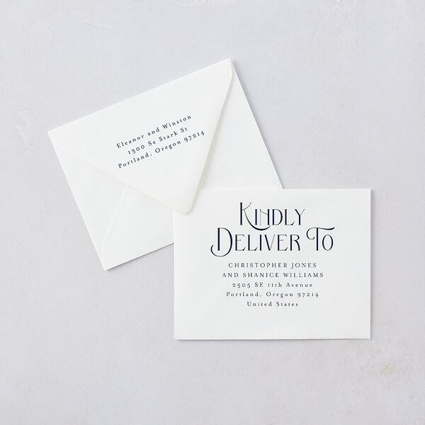 Be Our Guest Thank You Card Euro Envelopes White Navy Both Recipient and Return Addresses Luxe Signature