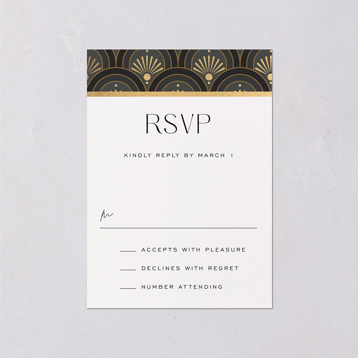 Modern Deco Wedding Response Cards Gold Charcoal Signature Standard