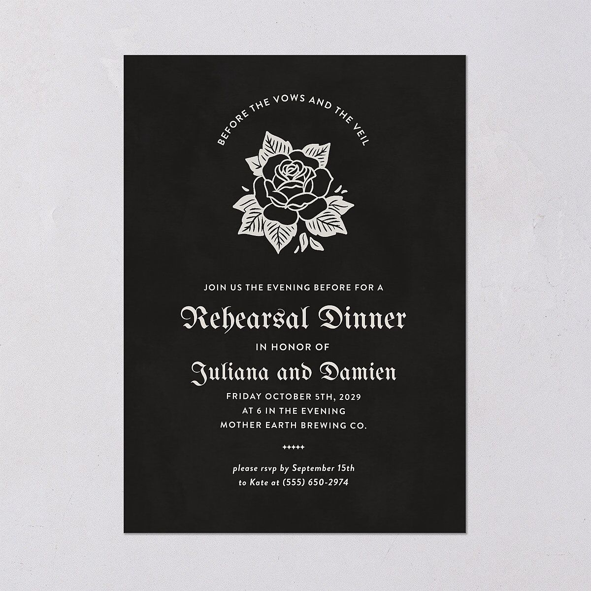Moody Gothic Rose Rehearsal Dinner Invitations Midnight Signature Blank Standard