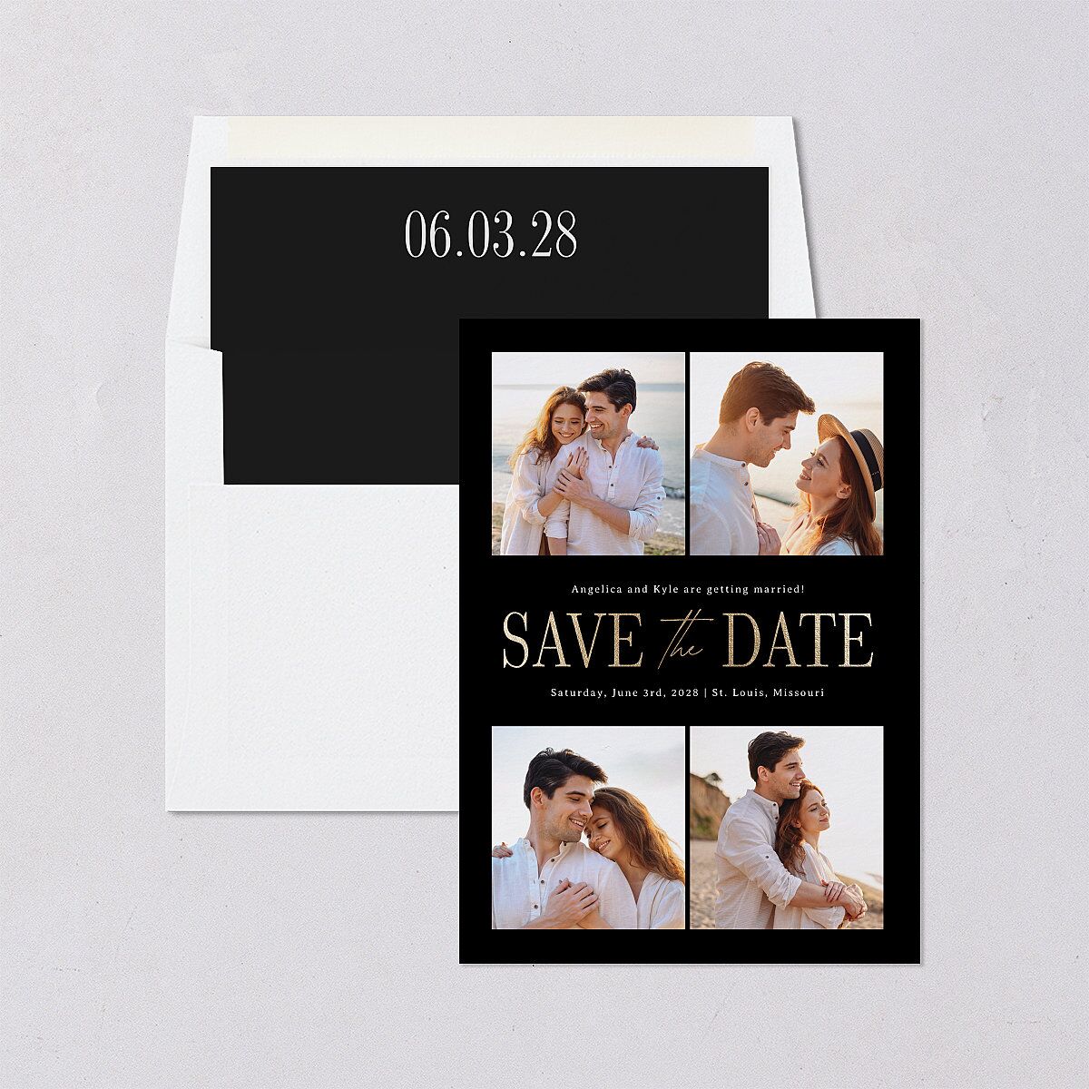 Classically Gilded Save the Date Cards Licorice Gold Signature smooth Blank No Standard