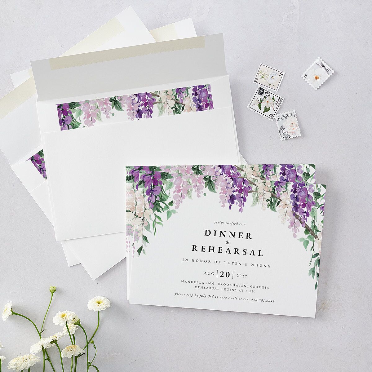 Sparkling Wisteria Rehearsal Dinner Invitations Iris Signature Blank Standard