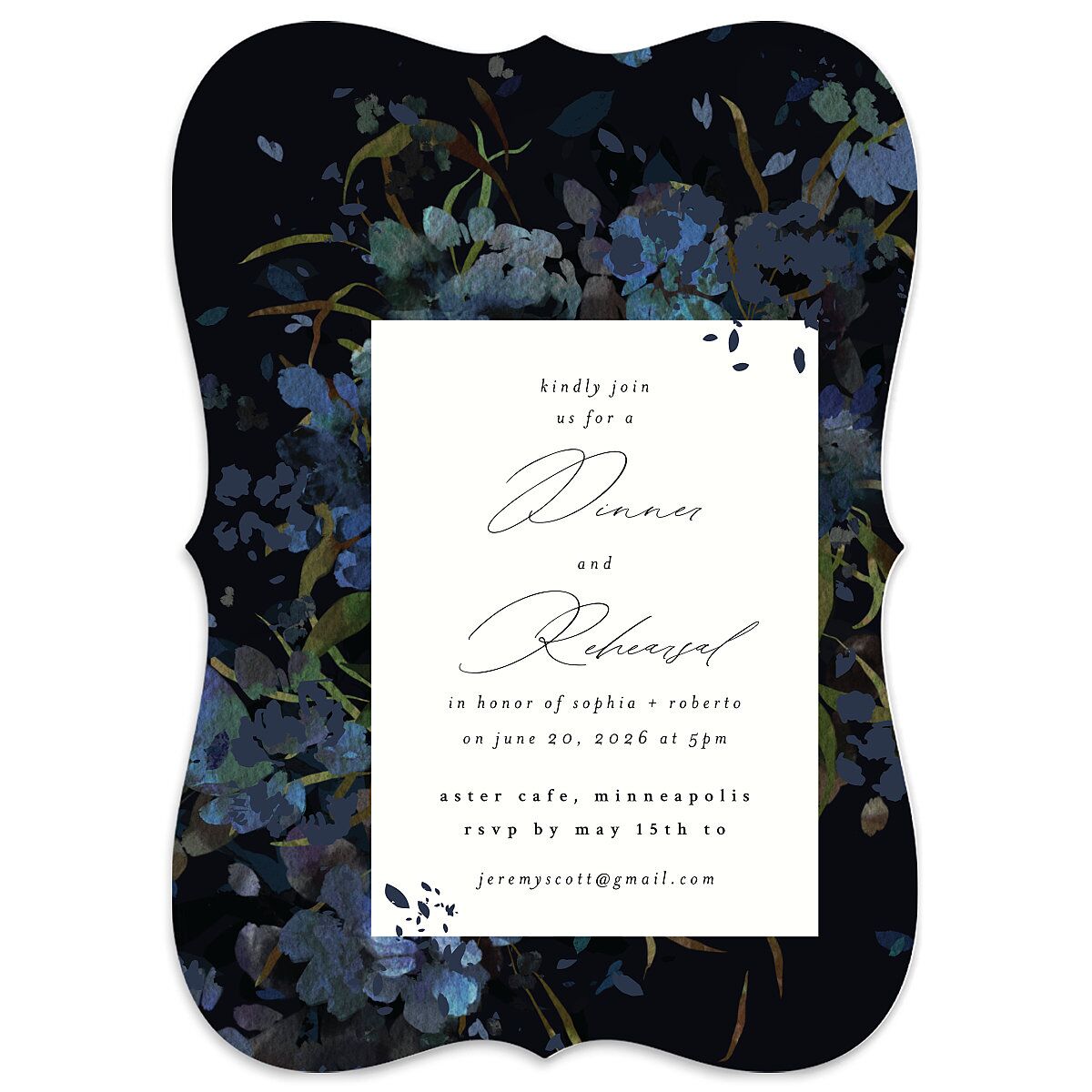 Midnight Floral Rehearsal Dinner Invitations