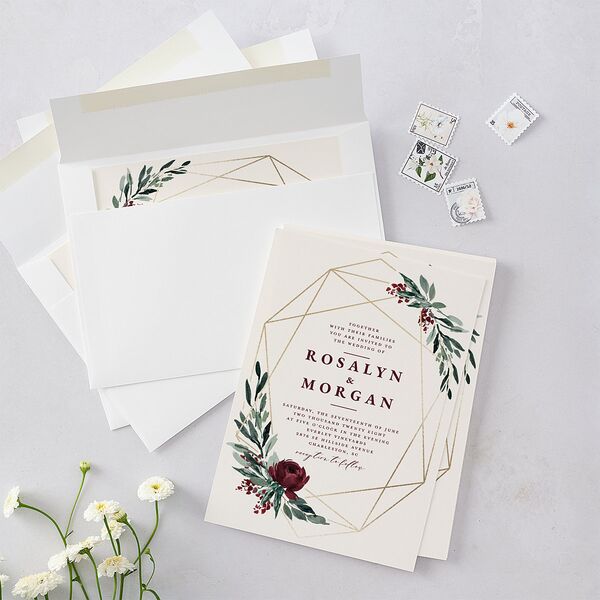 Gilded Botanical Foil Wedding Invitations Gold Burgundy Signature Blank No Standard