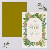 Hawaiian Tropical Monstera Frame Wedding Invitations Scottish Green Signature Blank No Standard