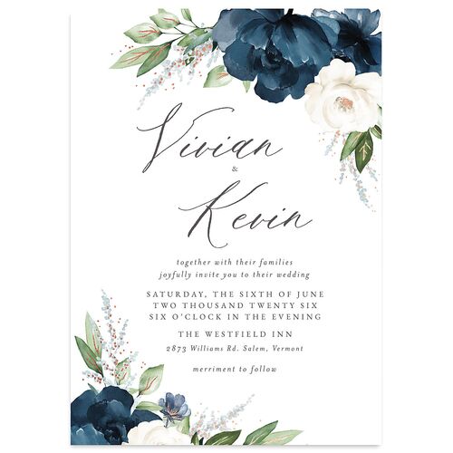 Beloved Floral Foil Wedding Invitations Rose Gold Moody Blue Signature Blank No Standard