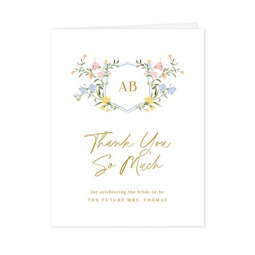 Fairytale Wildflower Crest Bridal Shower Thank You Cards Daffodil