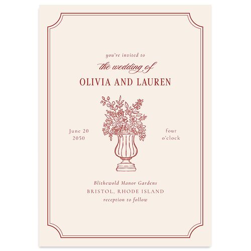 Vintage Vase Wedding Invitations Burgundy Signature Blank No Standard