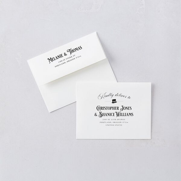 Steampunk Vintage Thank You Card Envelopes Charcoal White Both Recipient and Return Addresses Signature Standard
