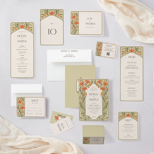 Vintage Nouveau Floral Wedding Invitations Pear Signature Blank No Standard