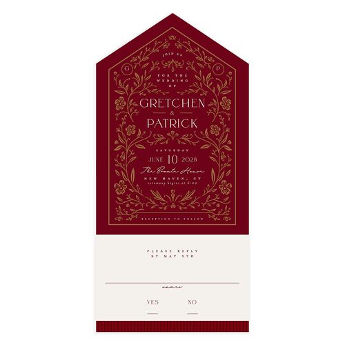 Ornate Storybook All-in-One Wedding Invitations Deep Claret Signature Light Both Recipient and Return Addresses No