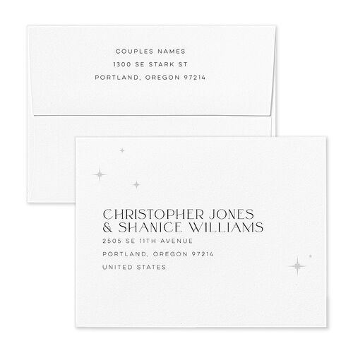 Starry Photo Foil Save the Date Petite Card Envelopes Midnight Blue Both Recipient and Return Addresses Signature