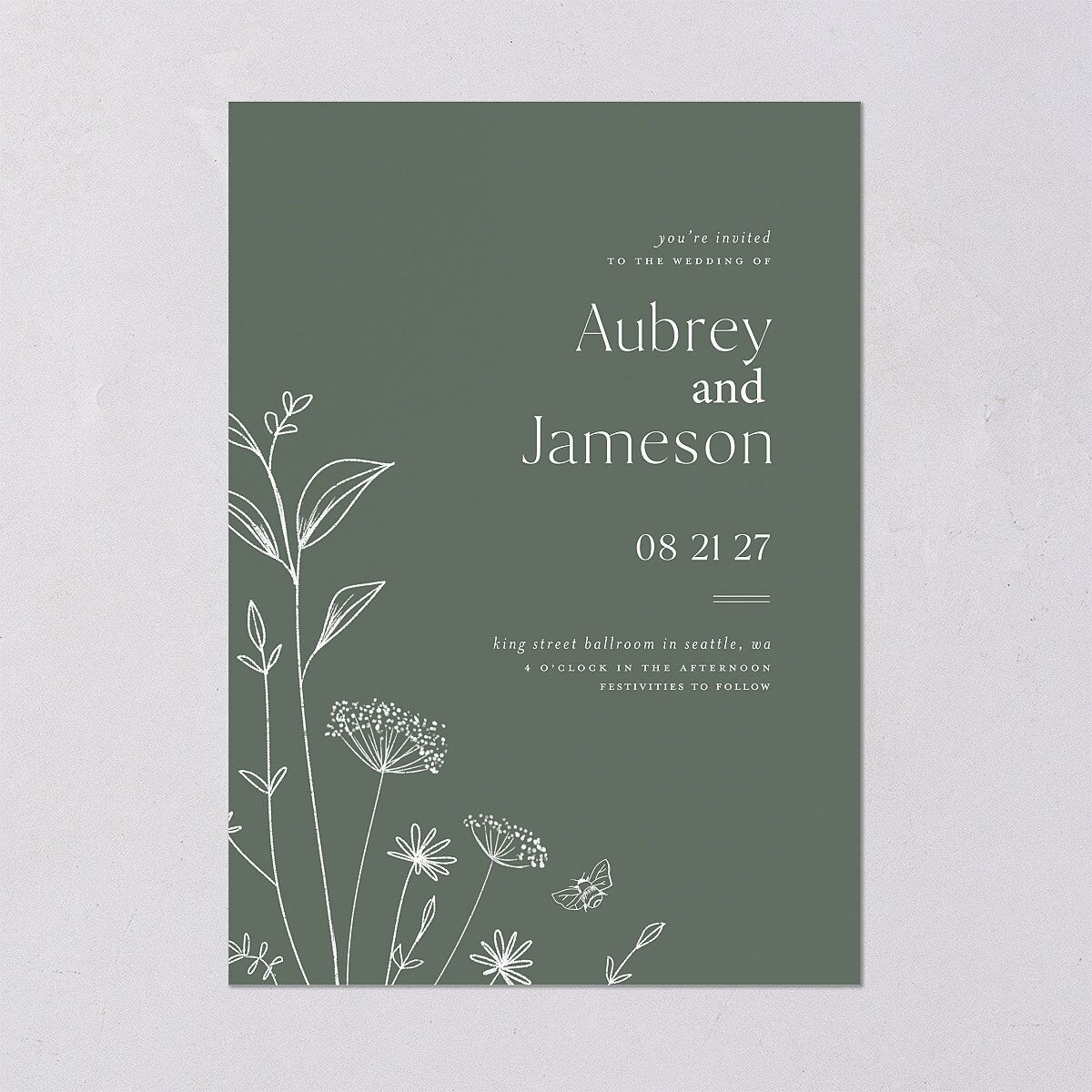 Simple Modern Wildflowers Wedding Invitations — view 2