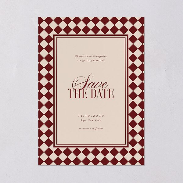 Elegant Diamond Pattern Save the Date Cards Burgundy Signature smooth Blank No Standard