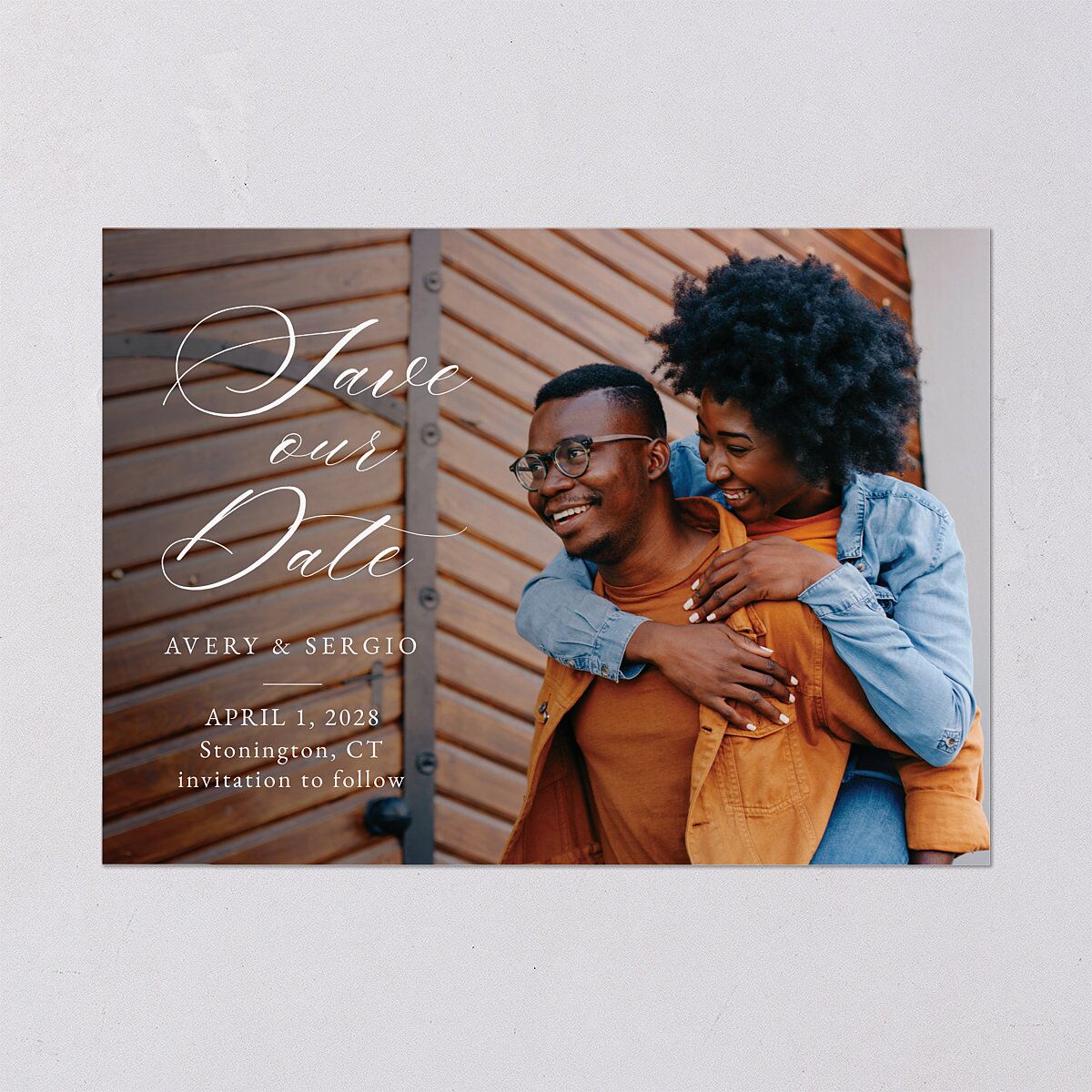 Floral Accent Save The Date Cards Off-White Signature smooth Blank No Standard