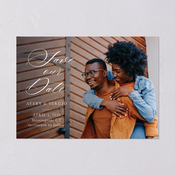 Floral Accent Save The Date Cards Off-White Signature smooth Blank No Standard