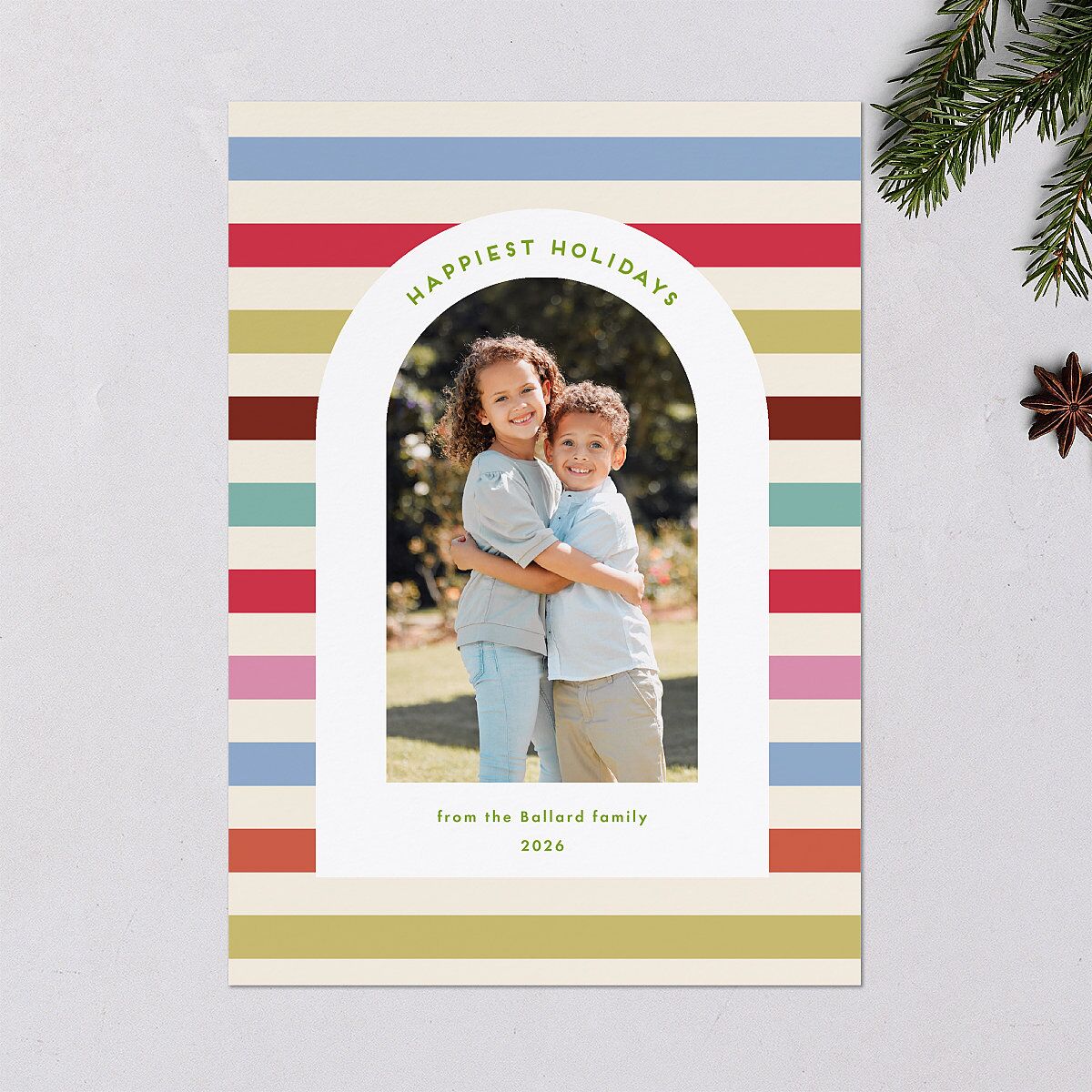 Eclectic Vintage Stripes Holiday Cards Linen Signature Blank Standard