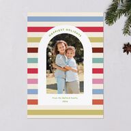 Eclectic Vintage Stripes Holiday Cards Linen Signature Blank Standard