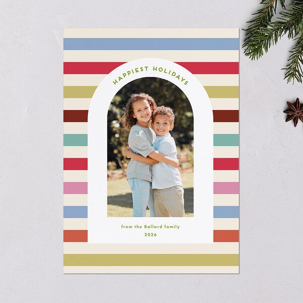 Eclectic Vintage Stripes Holiday Cards Linen Signature Blank Standard