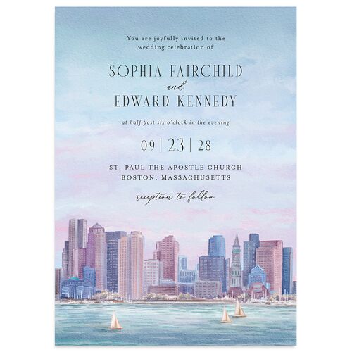 Boston Skyline Wedding Invitations Sheer Lilac Signature Blank No Standard