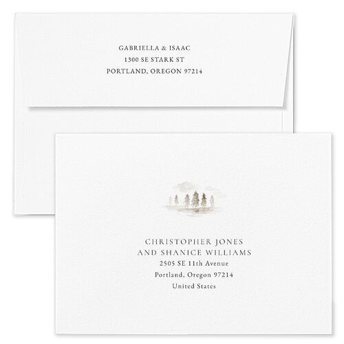 Watercolor Mountains Rehearsal Dinner Invitation Envelopes White Fawn Both Recipient and Return Addresses Signature Standard