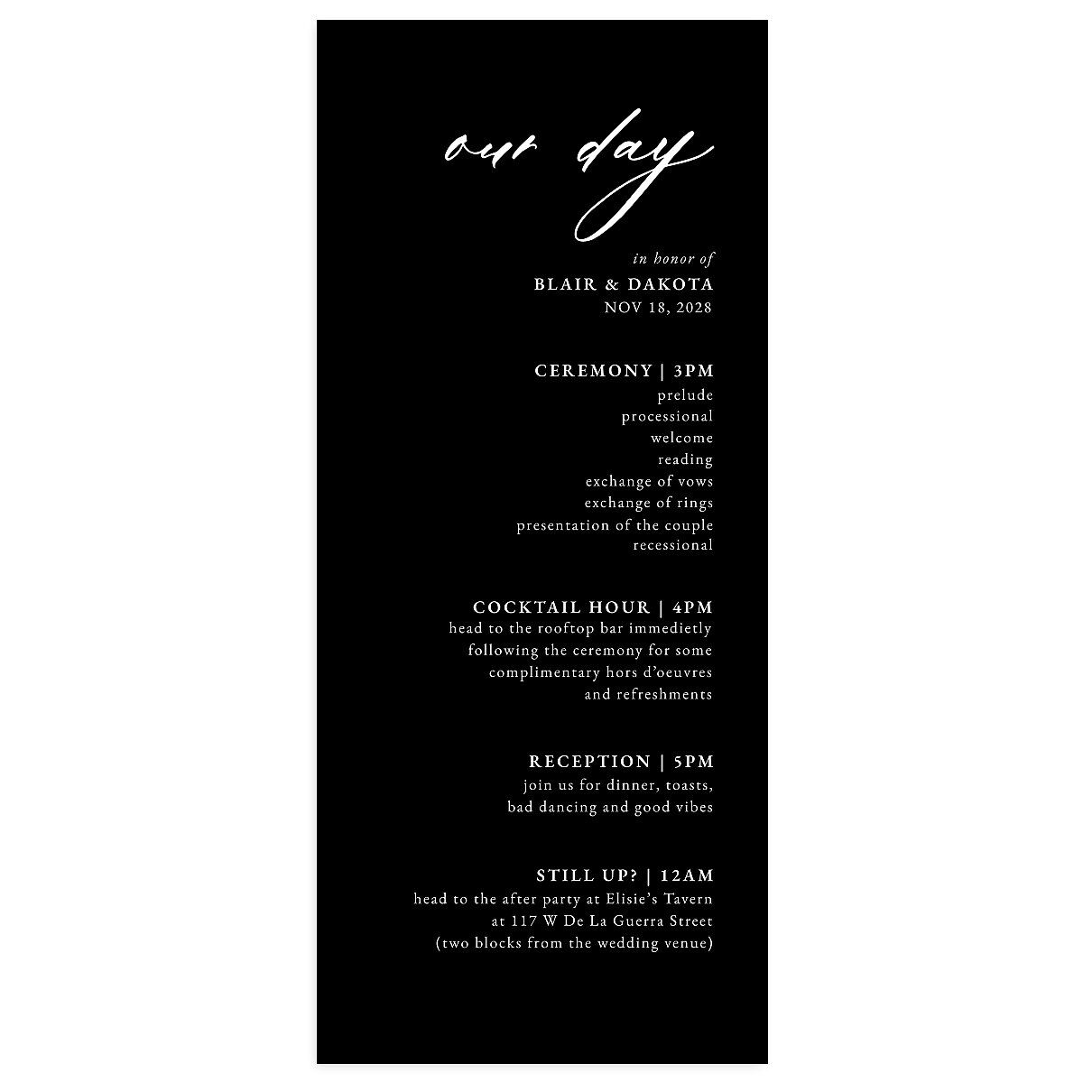 Vertical Names Wedding Programs