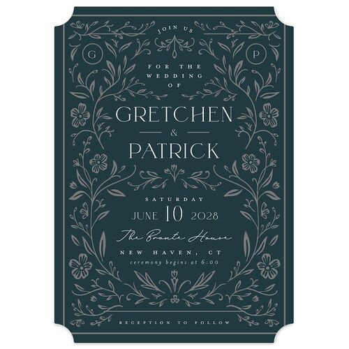 Ornate Storybook Wedding Invitations Dark Emerald Signature Blank No Ticket
