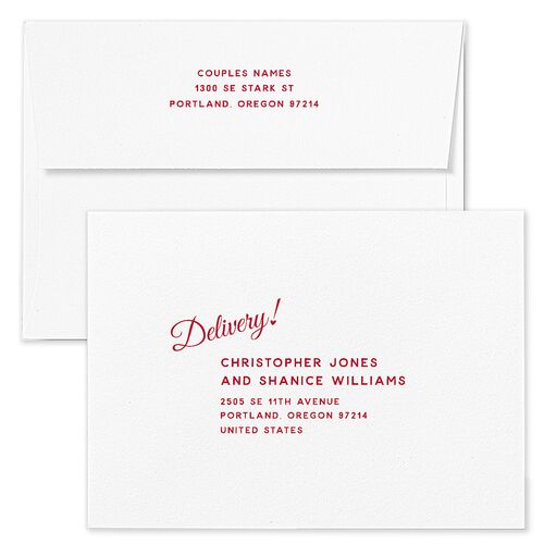 Vintage Heart Locket Wedding Invitation Envelopes Crimson Blue Both Recipient and Return Addresses Standard Signature