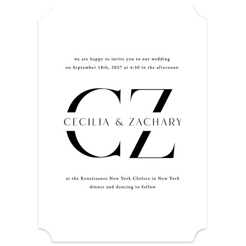 Simple Modern Monogram Wedding Invitations Pure White Signature Blank No Ticket