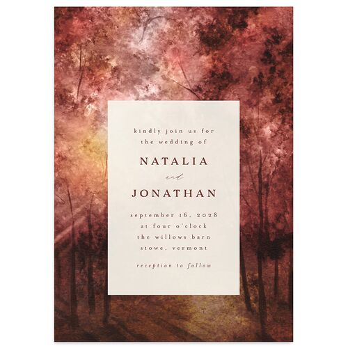 Enchanted Forest Wedding Invitations Maroon Signature Blank No