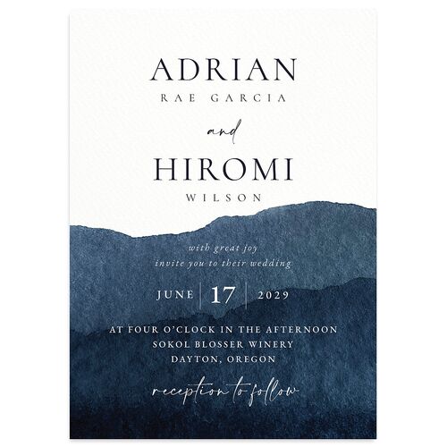 Layered Watercolor Wedding Invitations Navy Signature Blank No Standard