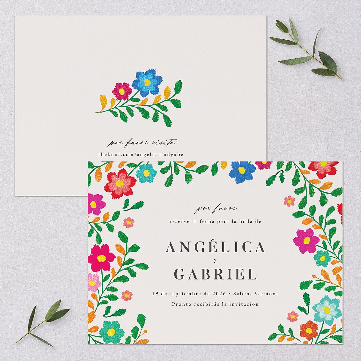 Bordados Florales Save The Date Cards Off-White Signature smooth Blank No