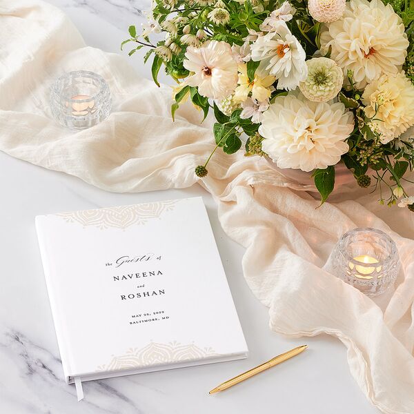 Gilded Adornment Wedding Guest Book Pure White