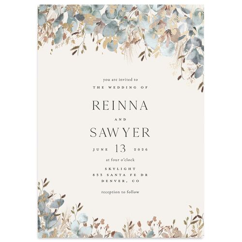Eucalyptus Edges Wedding Invitations Gold Slate Signature Blank No Standard