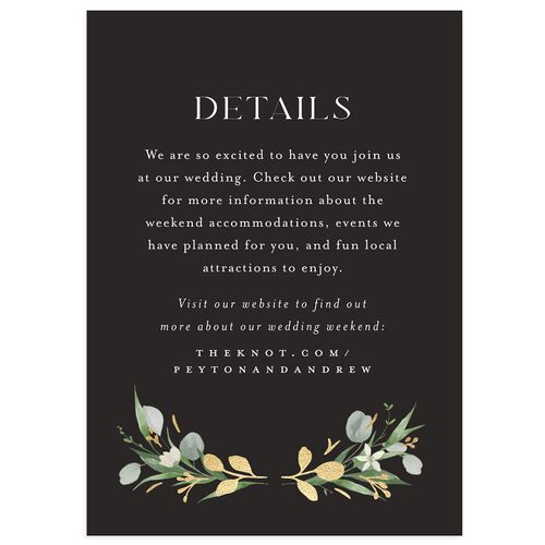 Greenery Laurel Foil Wedding Event Detail Cards Charcoal Gold Signature Standard
