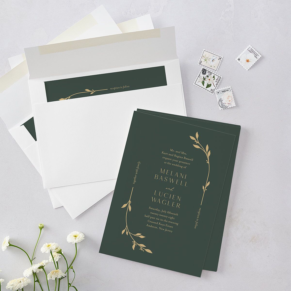 Gilded Sprigs Wedding Invitations — view 4