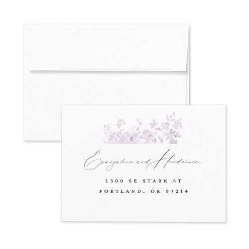 Monochrome Blooms Response Card Envelopes White Sheer Lilac Return Address Signature Standard