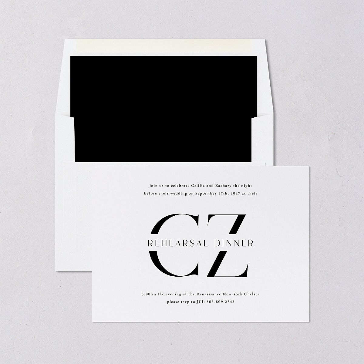 Simple Modern Monogram Rehearsal Dinner Invitations — view 4