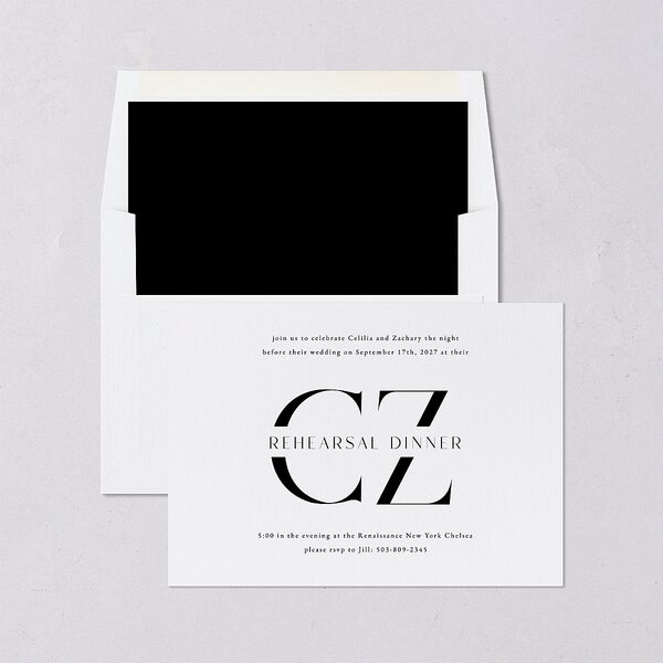 Simple Modern Monogram Rehearsal Dinner Invitations Pure White Signature Blank Standard