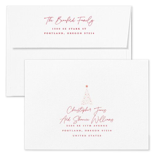 Sparkle Tree Holiday Card Envelopes White Ruby Both Recipient and Return Addresses Standard Signature