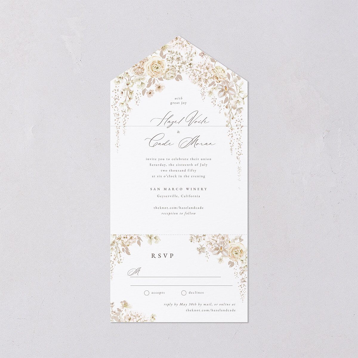 Luxury Floral Archway All-in-One Wedding Invitations Dijon Signature Light Both Recipient and Return Addresses No